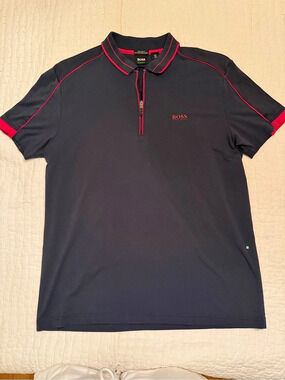 BOSS Hugo Boss Golf Performance Quarter Zip Polo Navy Red Men’s M NWOT